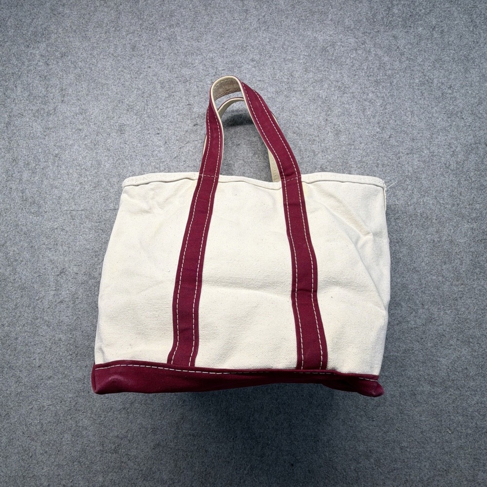 Vintage L.L. Bean Canvas Cream Burgandy Boat and Tote Bag Structured Medium